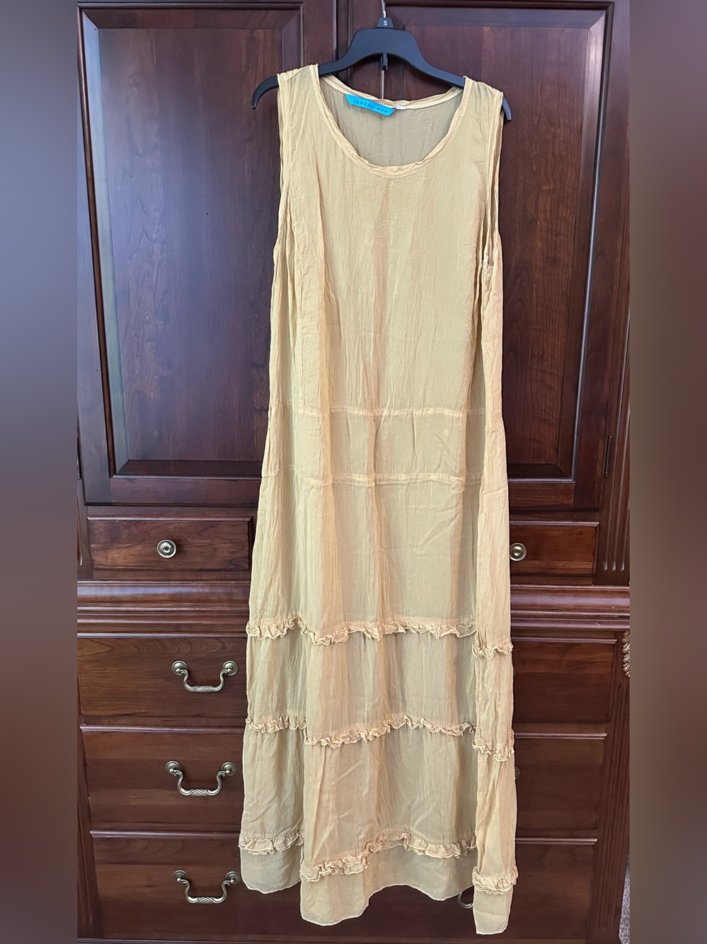 Johnny Was Light Mustard Tiered Maxi Dress Size L